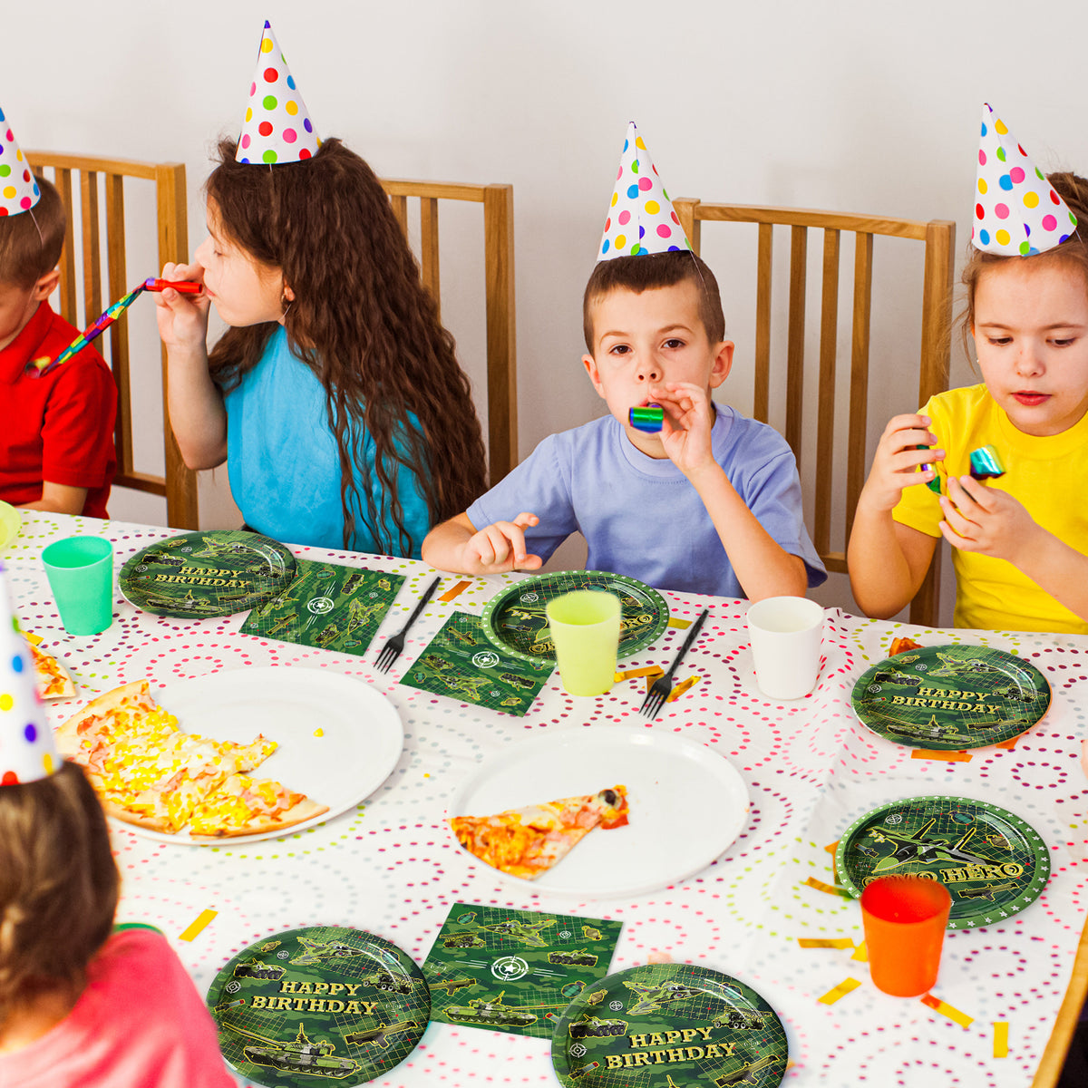96 Pieces Camo Birthday Party Tableware Set Camouflage Paper Plates Napkins Forks for 24 Guests