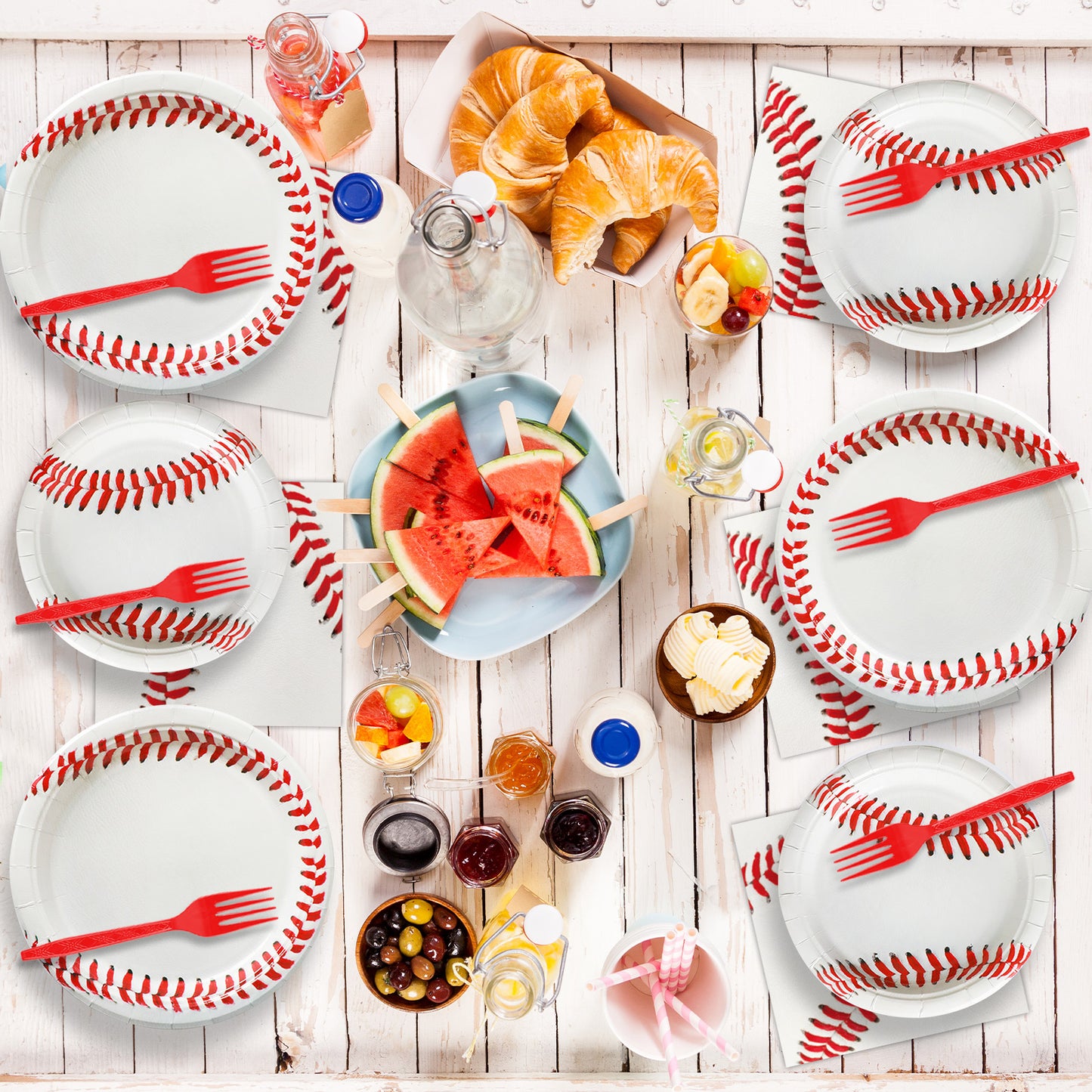Baseball Theme Party Supplies,Plates Napkins Forks Set of 96pcs