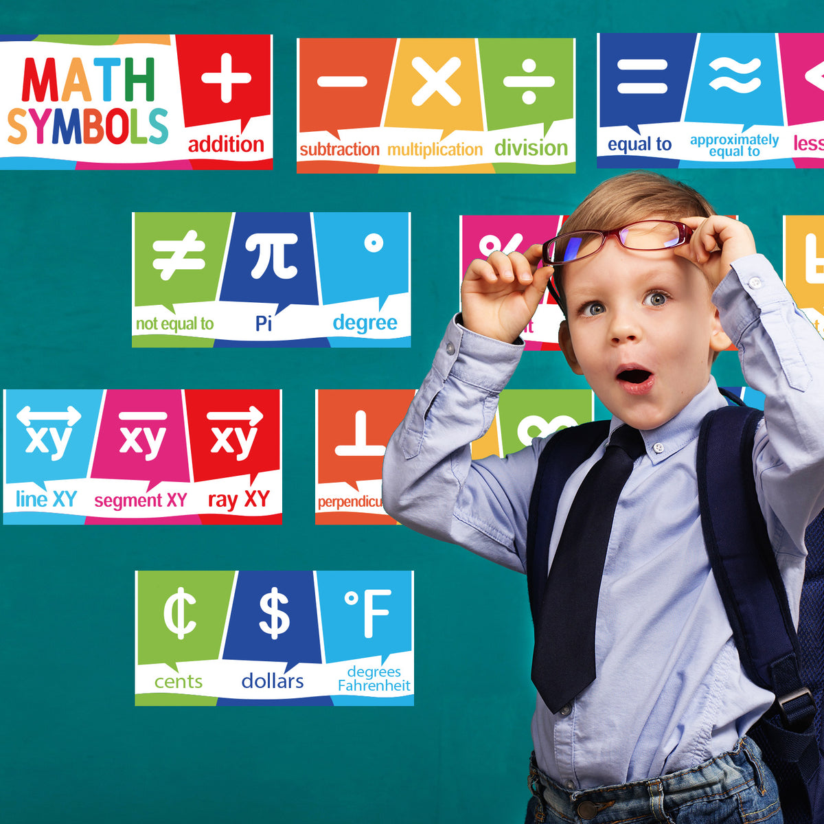 12 Pieces Educational Math Symbols Bulletin Board Strips Set