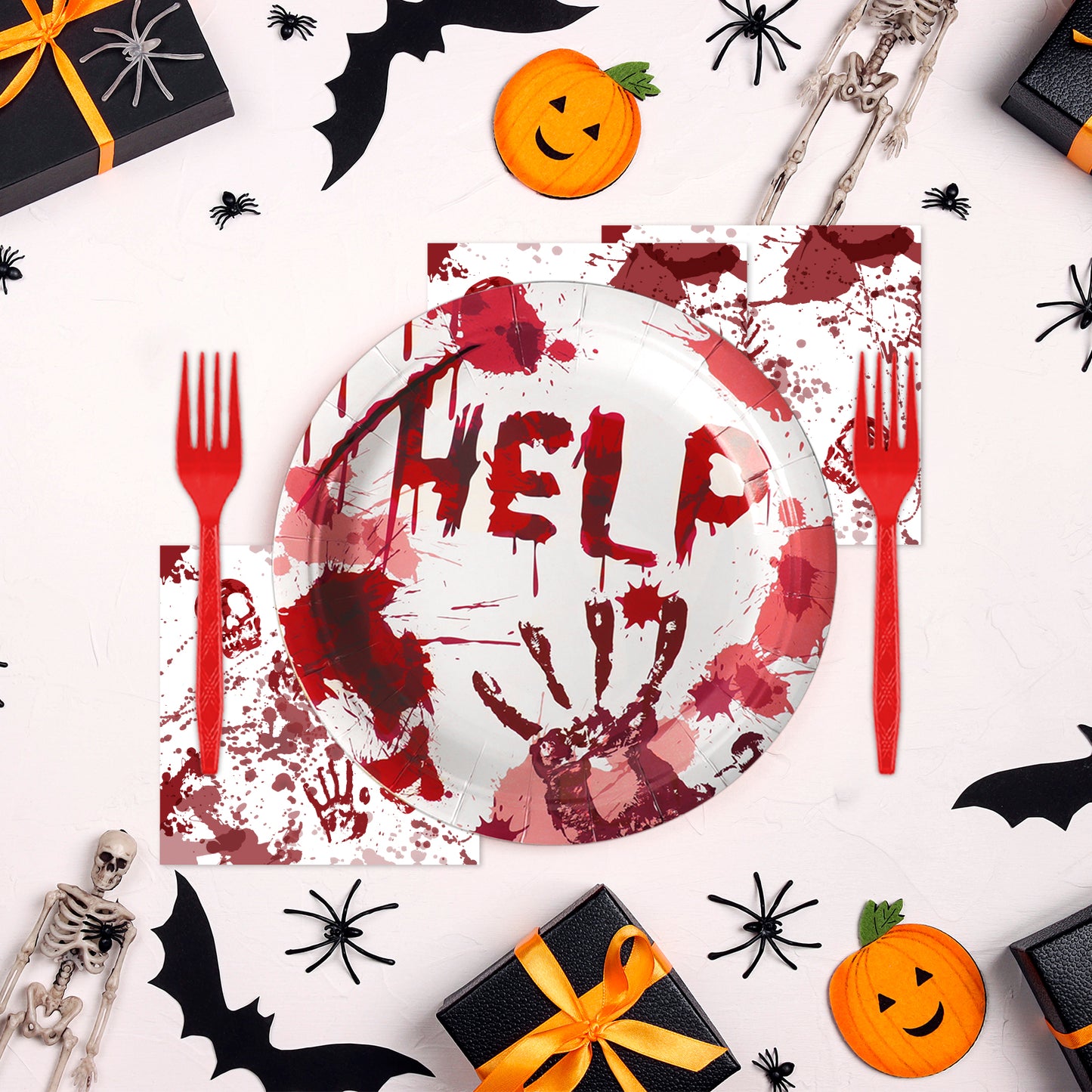 96 Pieces Bloody Good Time Party Tableware Set Paper Plates Napkins Forks for 24 Guests