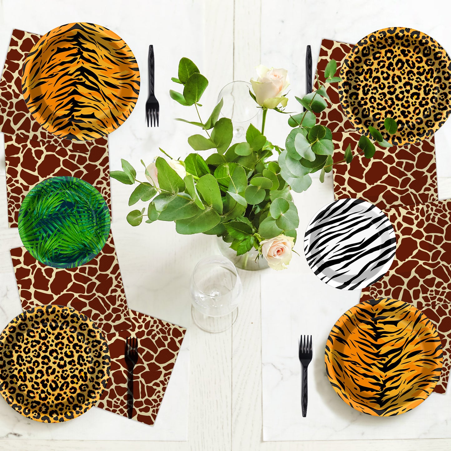 Jungle Theme Party Supplies,Plates Napkins Forks Set of 96pcs