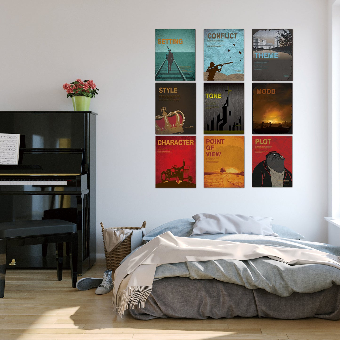 9 Pieces Elements of Novel Posters Literature Art Prints English Language Posters