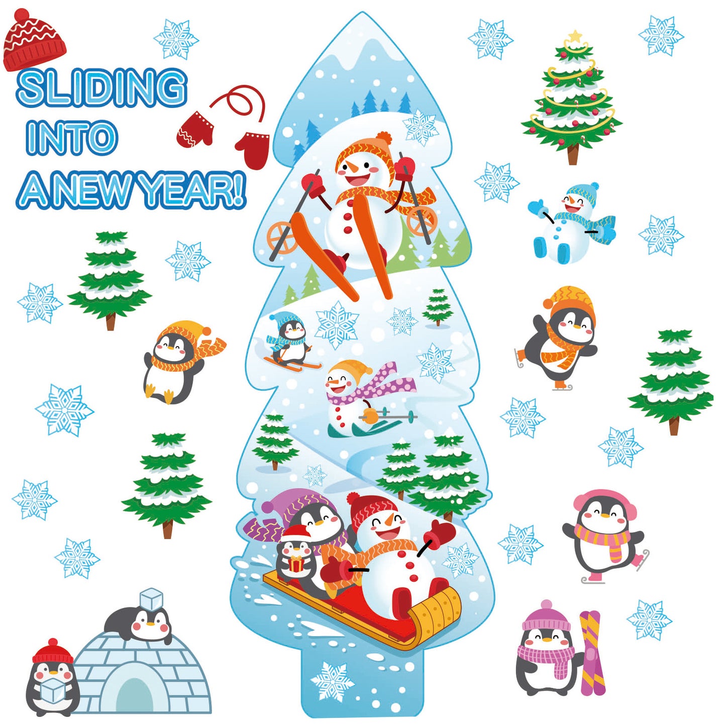 Winter Bulletin Board Decorations Sliding Into A New Year Cutouts