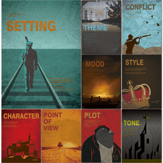 9 Pieces Elements of Novel Posters Literature Art Prints English Language Posters