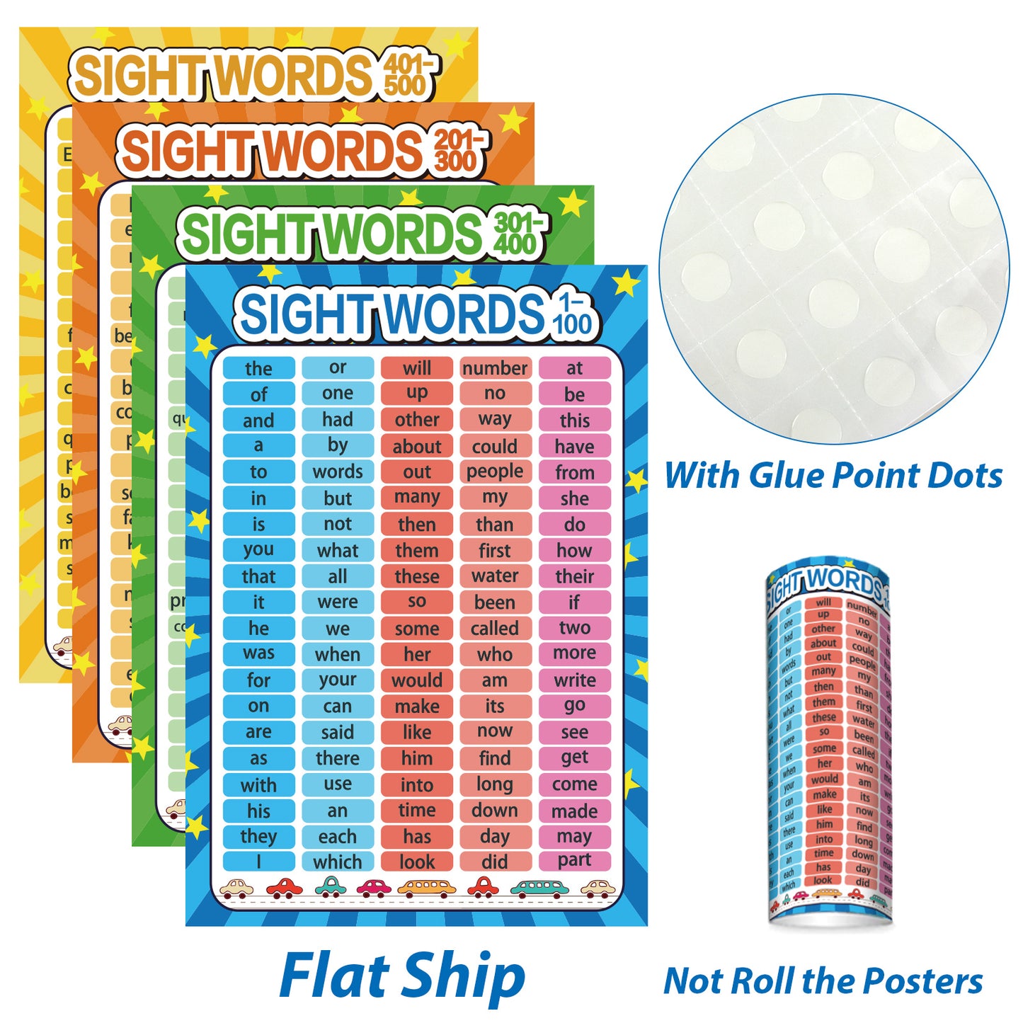 12 Pieces Educational Posters Sight Words and Word Families Posters