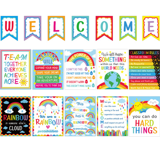 17 Pieces Rainbow Classroom Motivational Posters Welcome Decor Signs