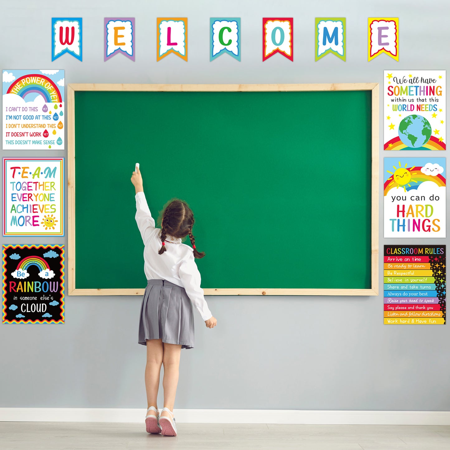 17 Pieces Rainbow Classroom Motivational Posters Welcome Decor Signs