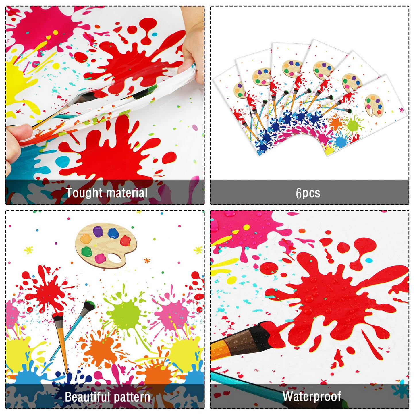 Set of 6 Art Paint Tablecloth Party Supplies 108 x 51 inch
