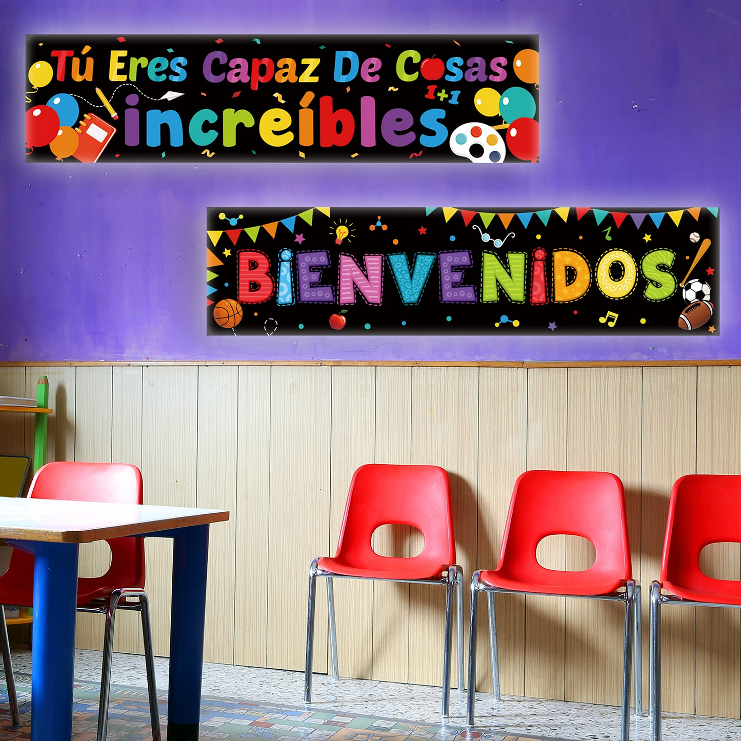 2 Pack Bienvenidos Sign Spanish Welcome Banners with 40 Pieces Adhesive Dots
