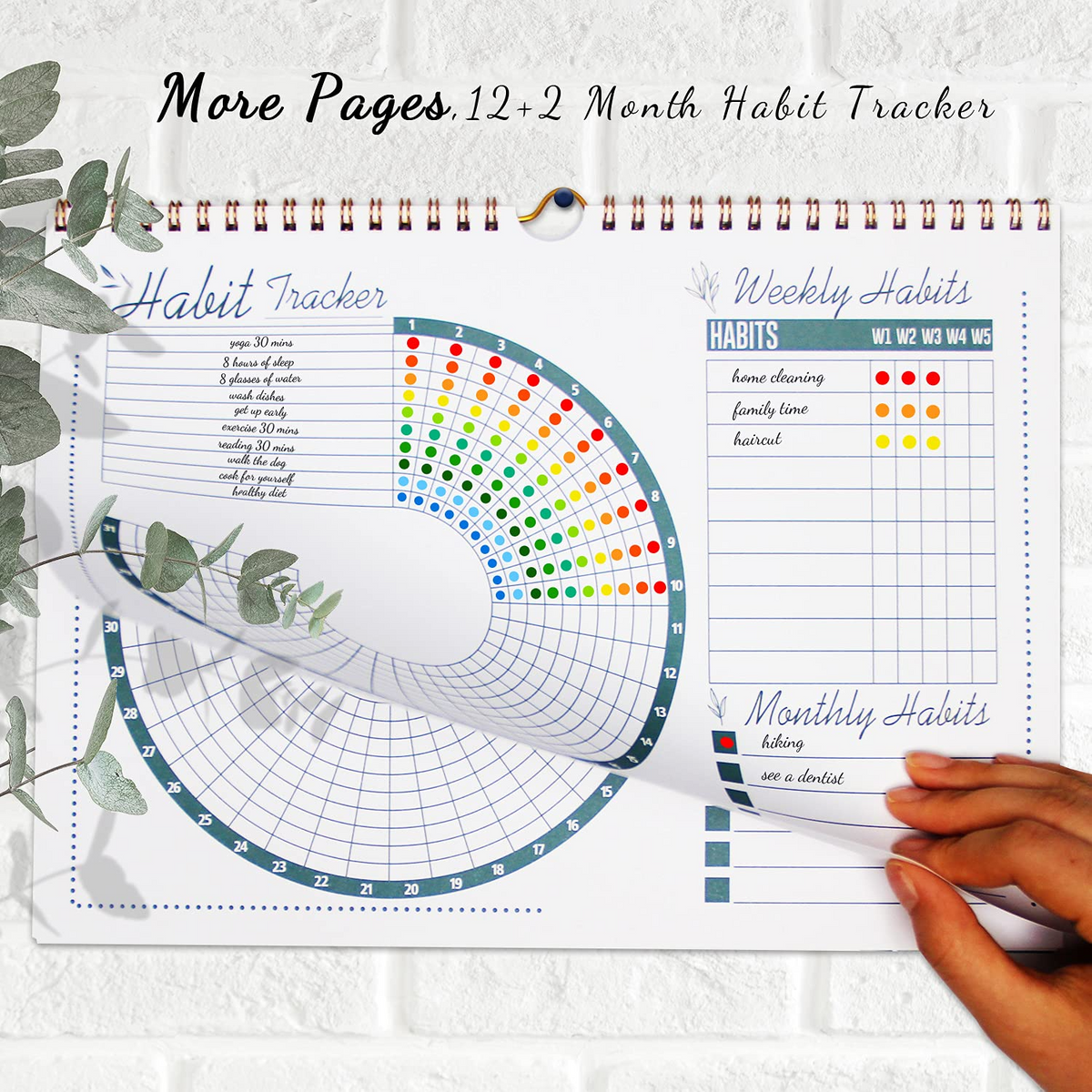 Green Habit Tracker Calendar Goal Planner with Spiral Binding - 12+2 Month