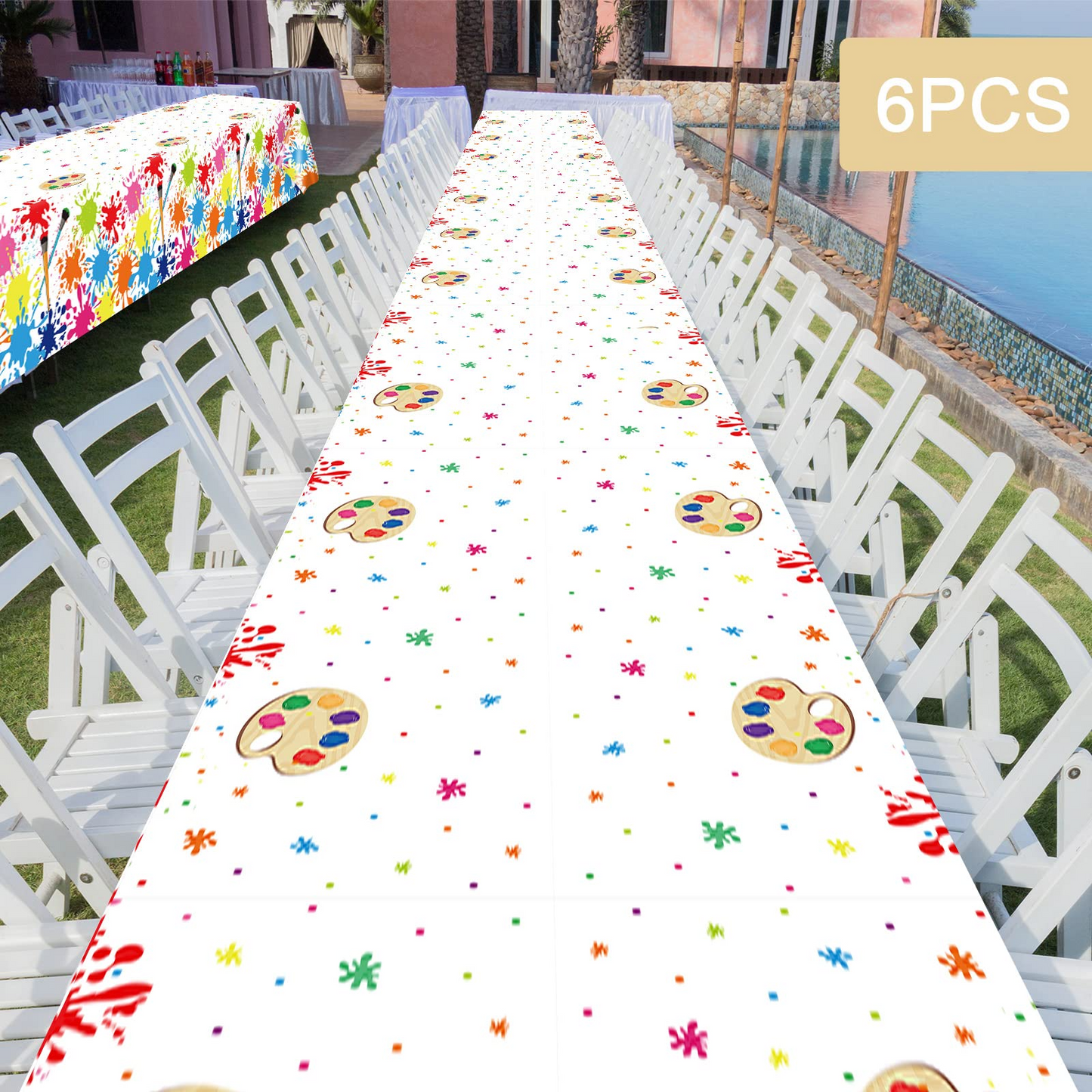 Set of 6 Art Paint Tablecloth Party Supplies 108 x 51 inch