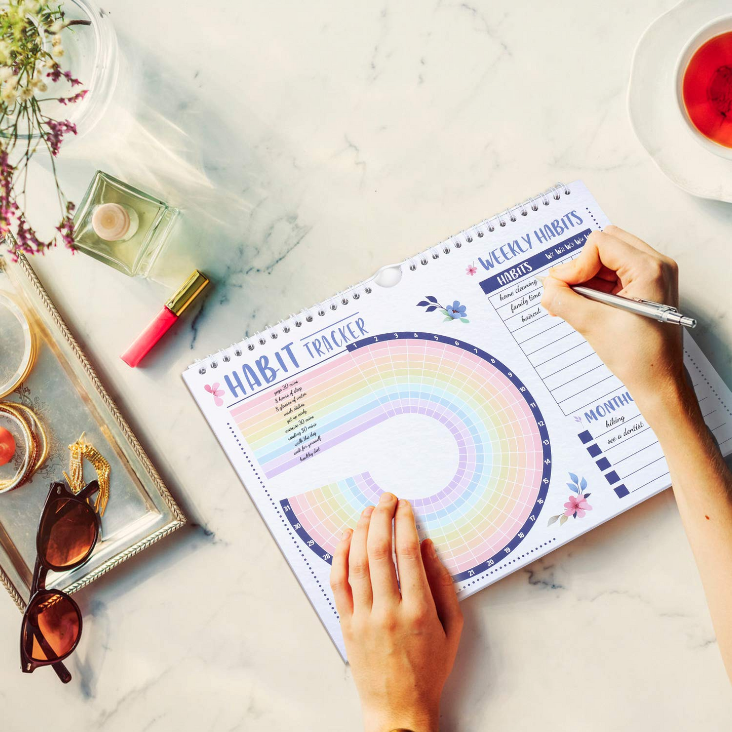 Motivational Habit Tracker Calendar Goal Planner with Spiral Binding - 24+2 Month