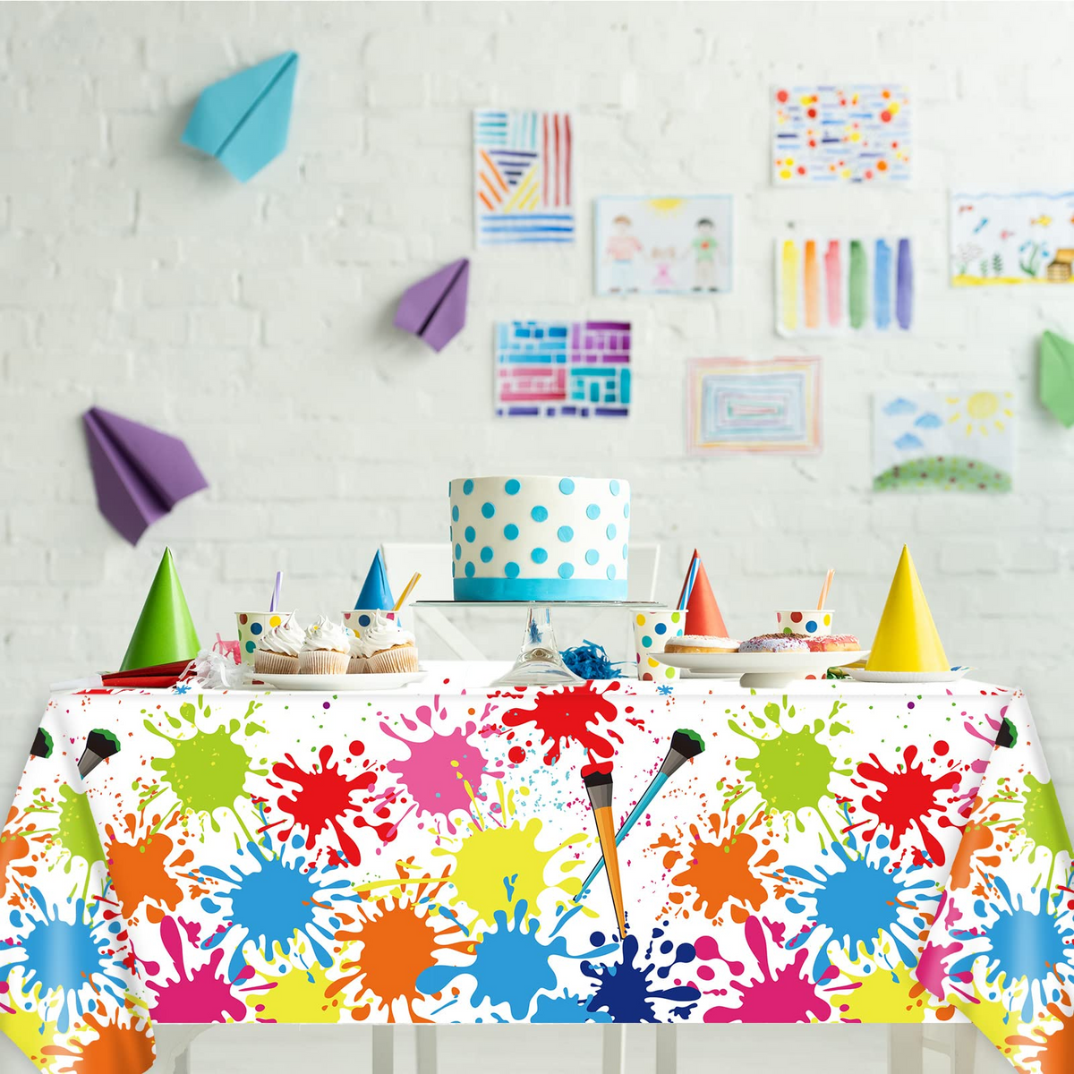 Set of 6 Art Paint Tablecloth Party Supplies 108 x 51 inch