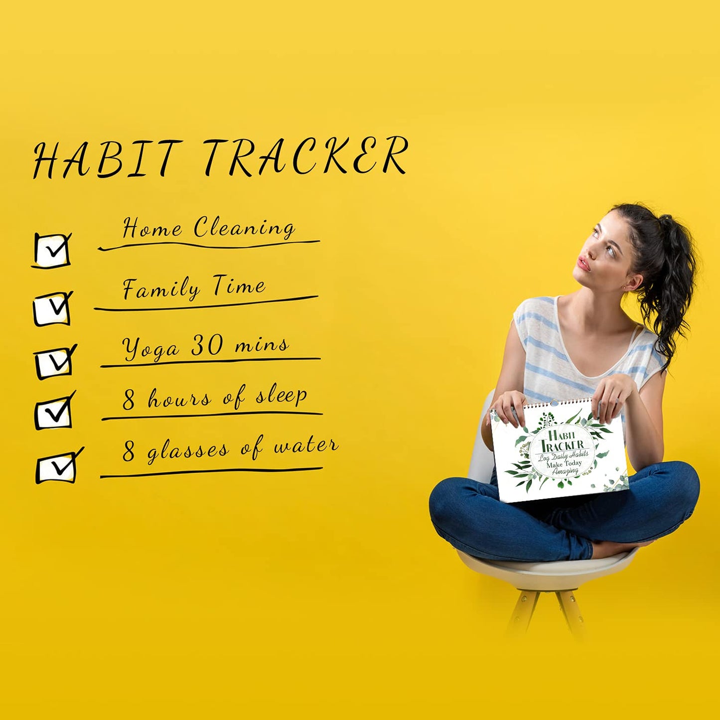 Green Habit Tracker Calendar Goal Planner with Spiral Binding - 12+2 Month