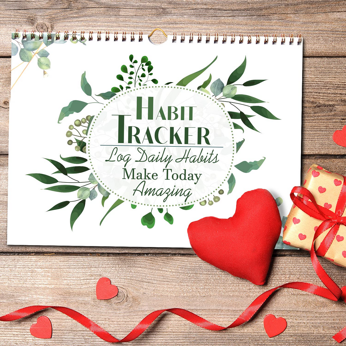 Green Habit Tracker Calendar Goal Planner with Spiral Binding - 12+2 Month